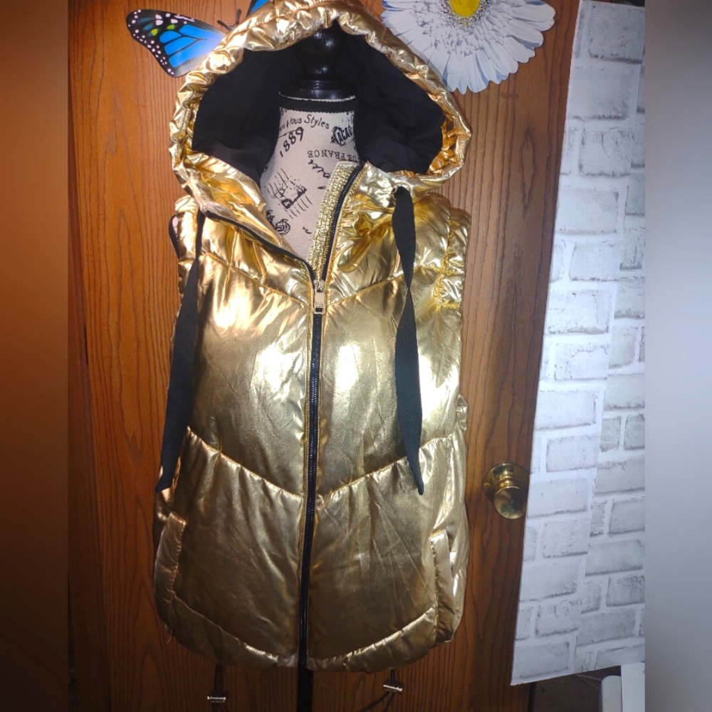 12-14 Gold Puffer Vest with Hood